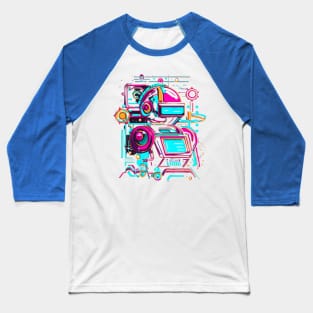 A piece that incorporates both retro and futuristic elements, such as robots and neon colors with a vintage twist. Baseball T-Shirt